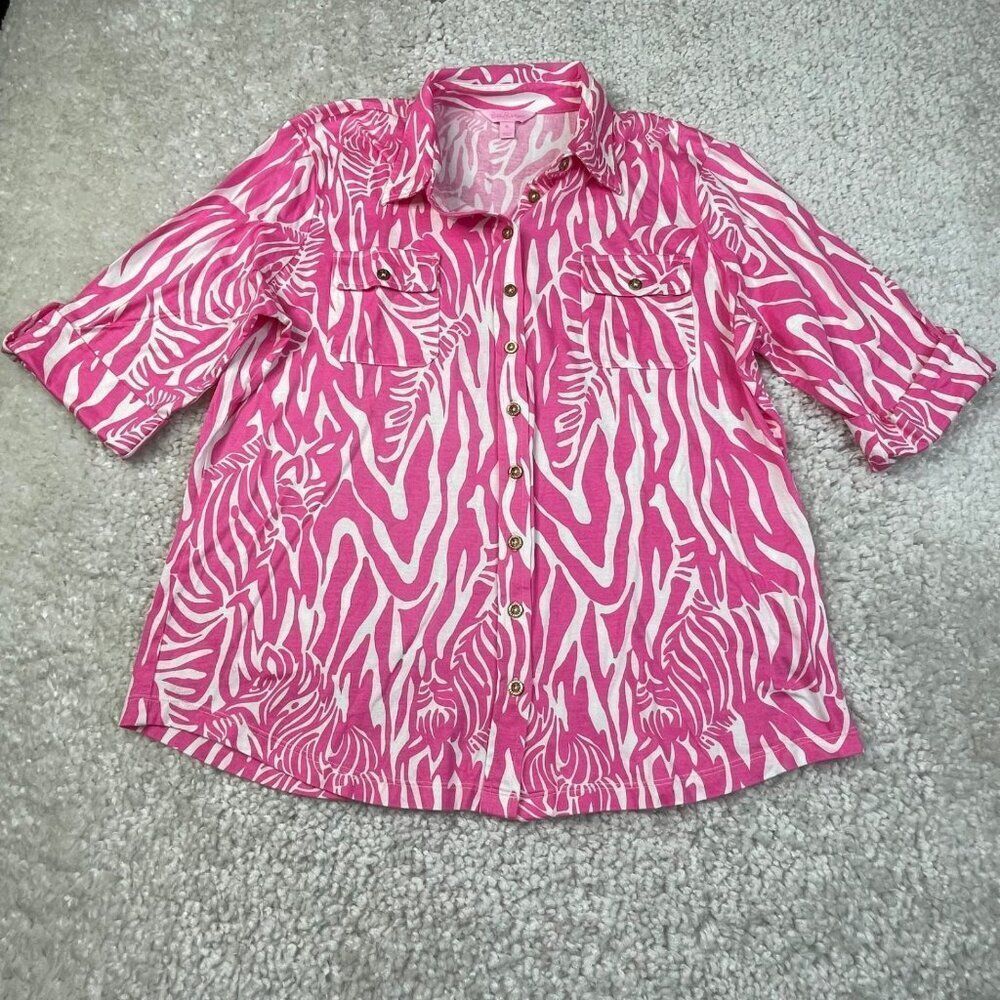 Lilly Pulitzer Pink Zebra Print Button Front Shirt